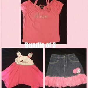 Bundle of 3 XOXO Pink Tops and‎ Denim Skirt SZ 5